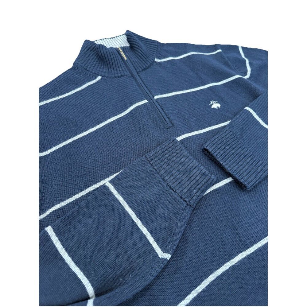 BROOKS BROTHERS  "346" 100% Fine Merino Wool 1/4 Zip Sweater Blue‎ Gray Sz XL